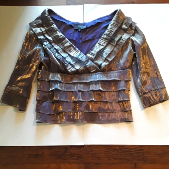 KM Collections by Milla Bell, size 16 Blouse/Top, purple/gold - Picture 2 of 8